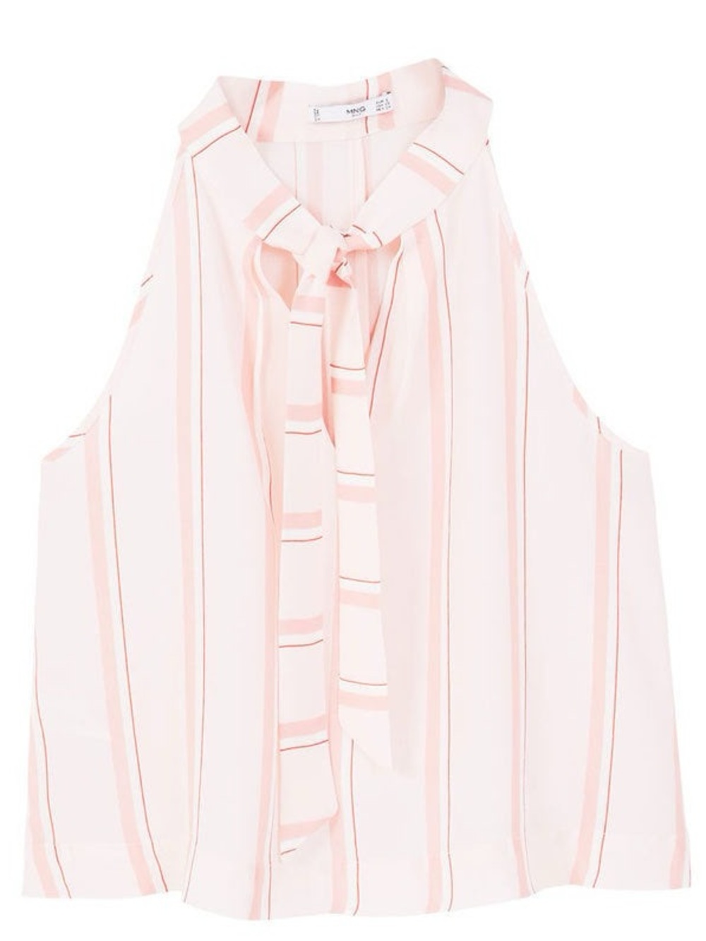 Mango Pink and White Striped Tie-Neck Blouse